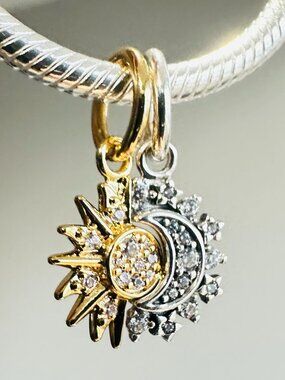 NEW Authentic Pandora Silver Charm Splittable Sun & Moon Dangle Charm #763585C01